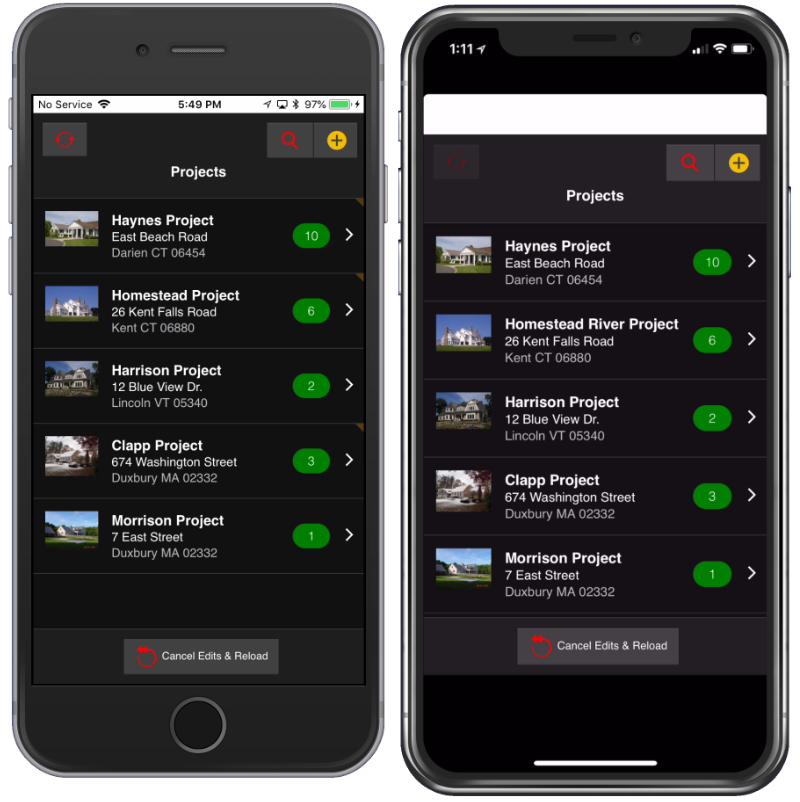 Cordova App displayed on an iPhone 6 and iPhone X with standard styling